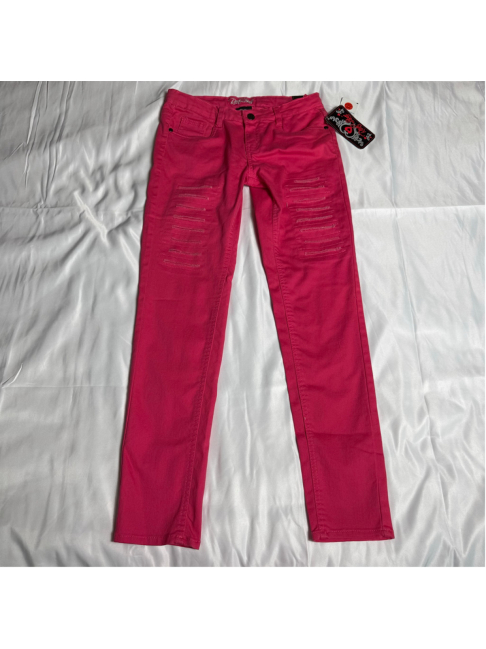 Girls Real Love Distressed Skinny Jeans Pink Size 16